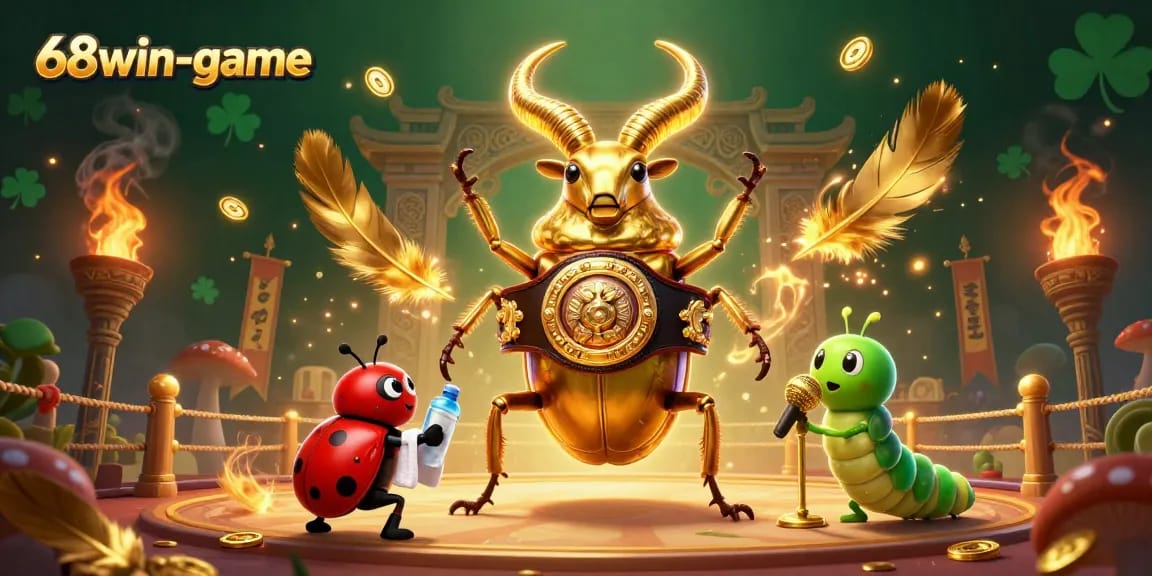 Engage with thrilling action at 68win-game featuring a cartoon beetle boxing match in a vibrant arena.