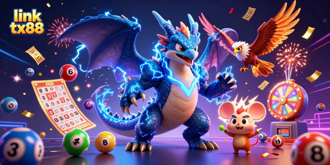 Experience the excitement of lottery with link tx88 and vivid gaming elements in a dynamic casino illustration.