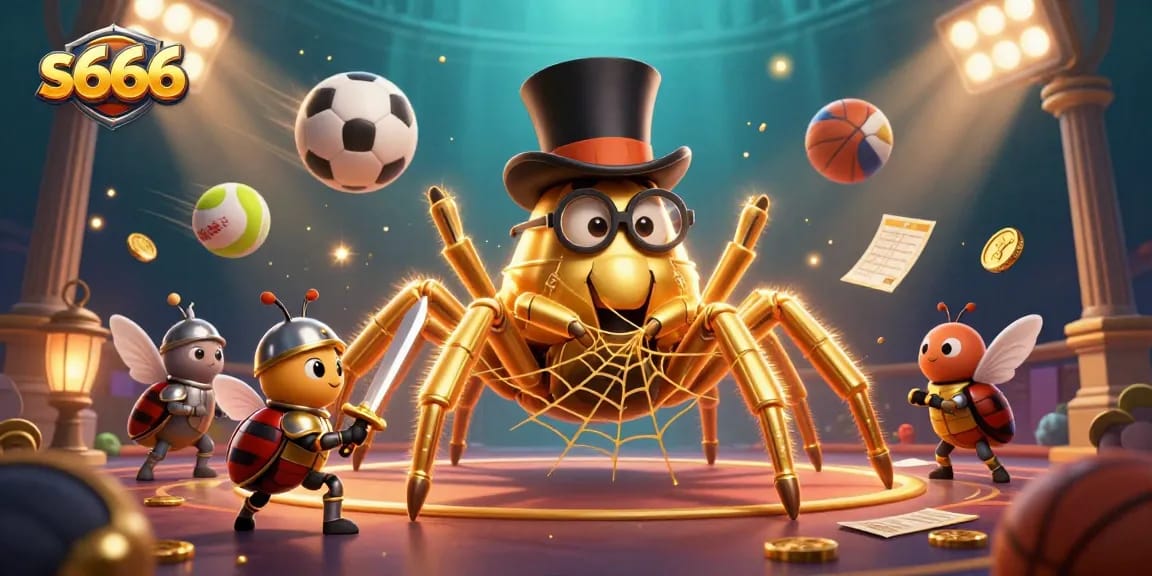 Experience excitement with s666 in a vibrant casino-themed 3D illustration featuring characters and game elements.