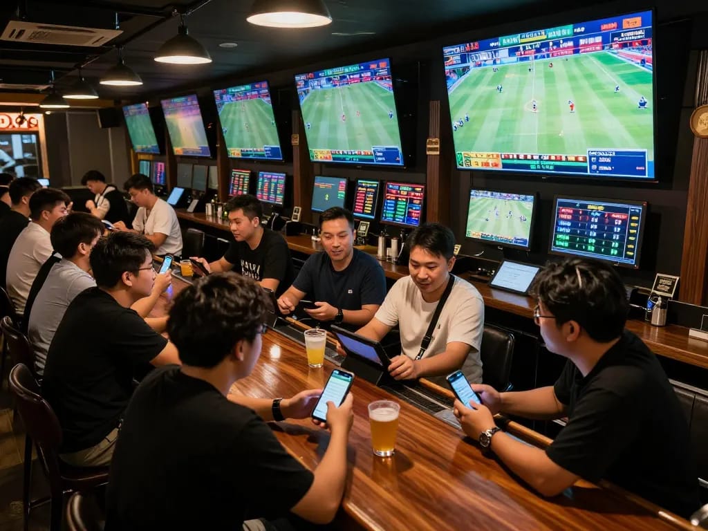 Betting on keo nha cai hom nay while enjoying a lively sports bar atmosphere with friends.