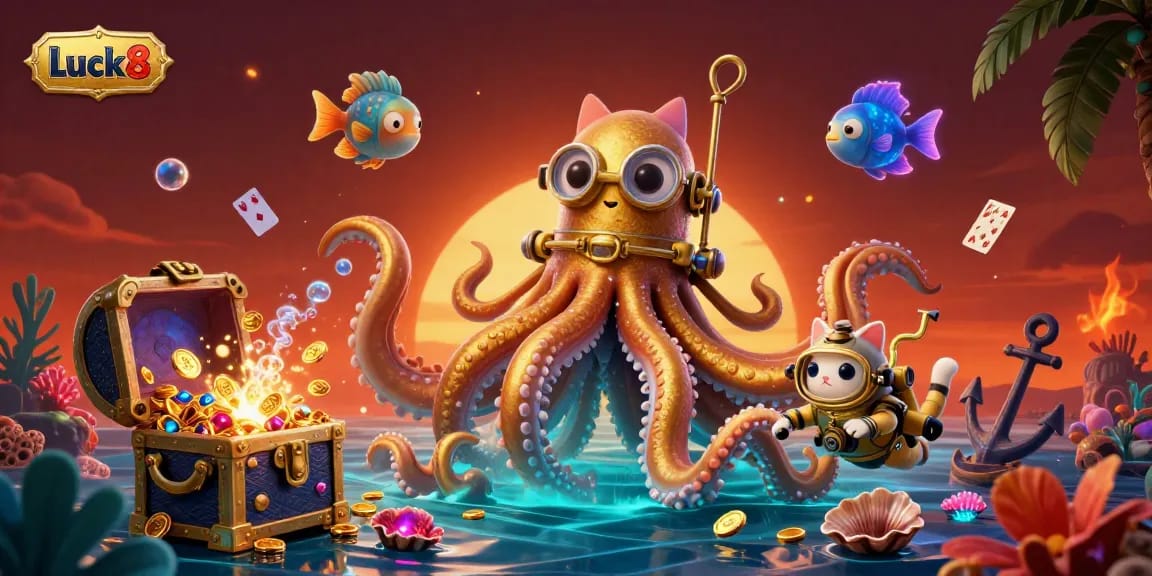 Experience thrilling jackpots at Luck8 with a vibrant underwater treasure scene.