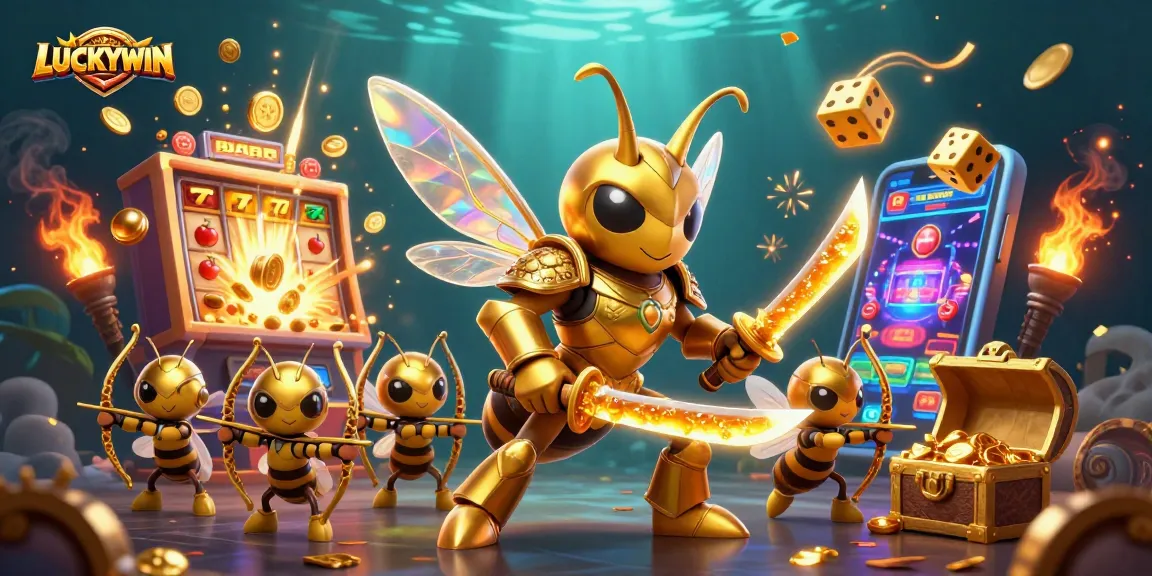 LUCKYWIN's vibrant illustration showcases thrilling casino action with golden elements and jackpot excitement!