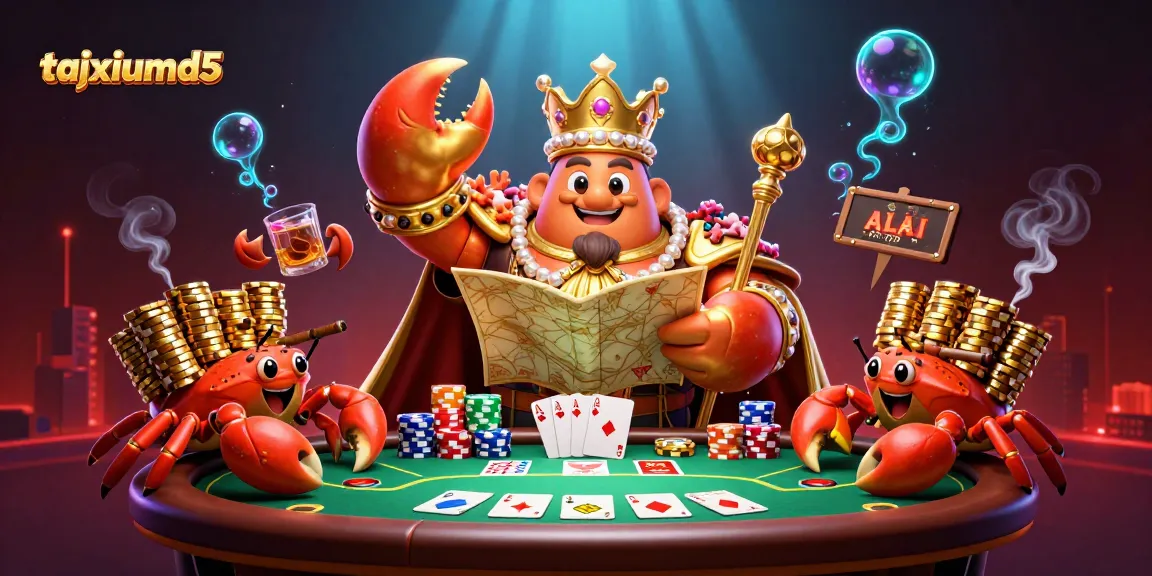 Experience the thrill of taixiumd5 with a 3D crab emperor ruling at the poker table.