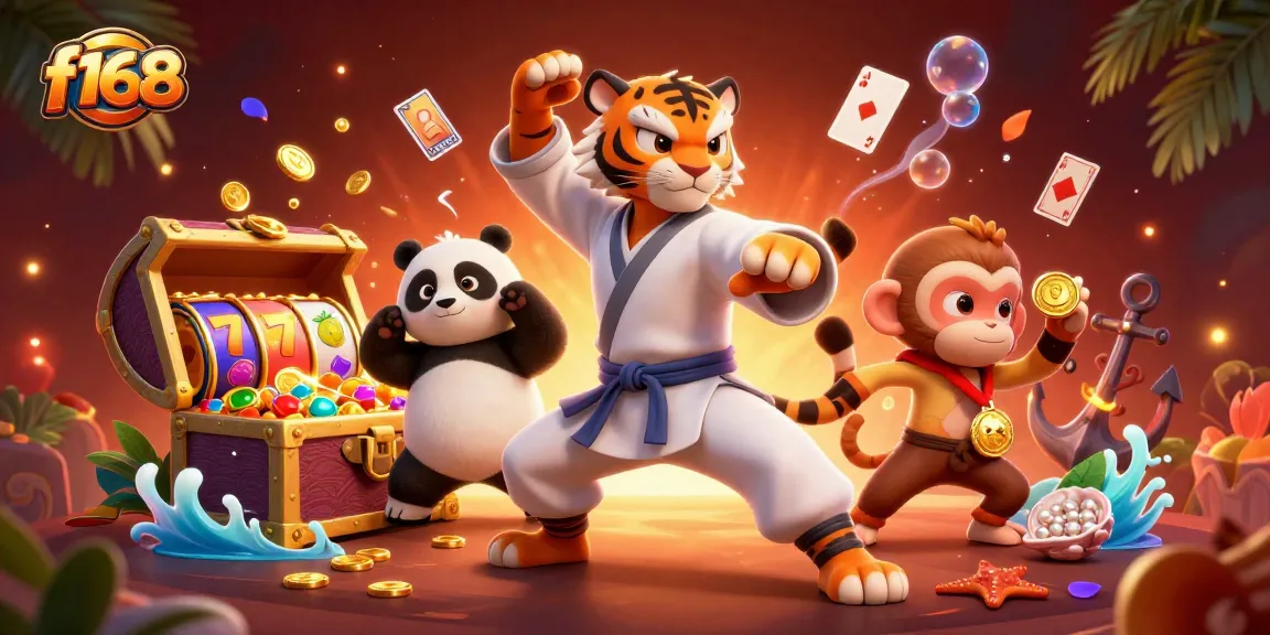 Experience the thrill of gambling at f168 with a dynamic 3D illustration featuring vibrant casino elements.