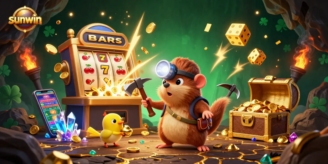 Experience the thrill of winning at Sunwin with a vibrant 3D jackpot explosion and treasure hunting adventure.