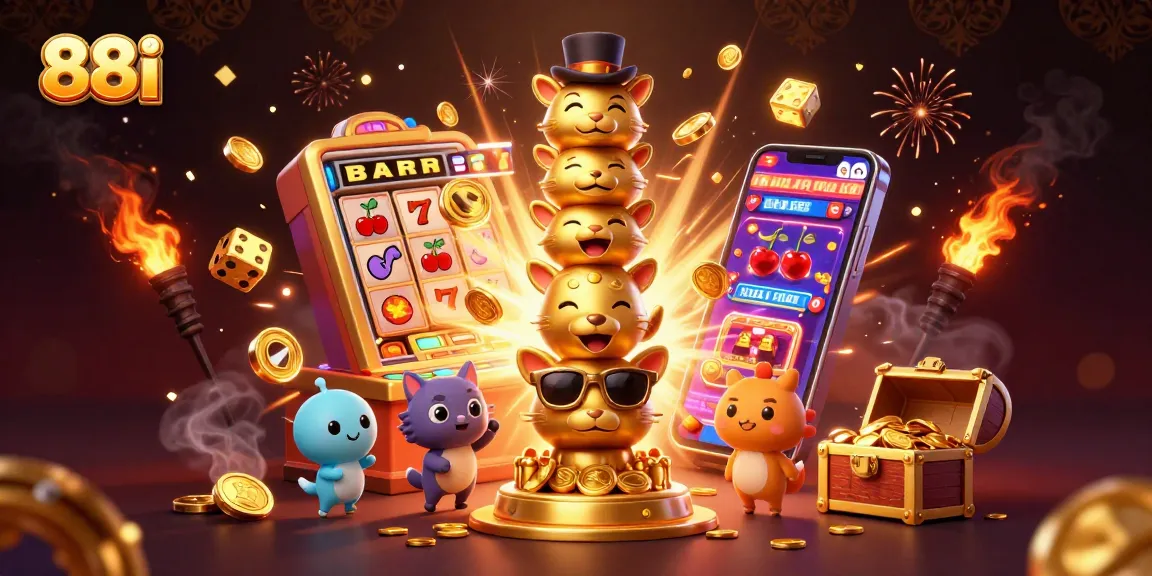 Experience the excitement at 88i with a vibrant 3D casino scene featuring lively characters and jackpots.