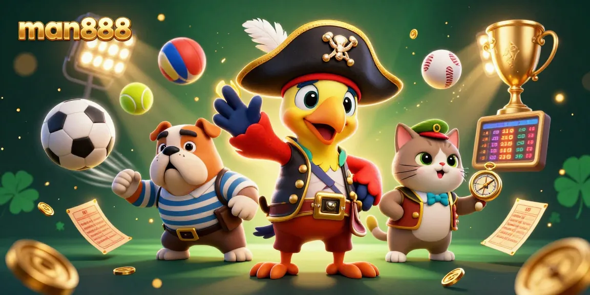 Experience the excitement of man888 betting with 3D characters amid dynamic sports elements.