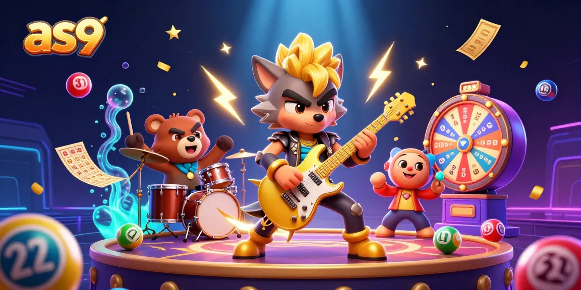 Join the action with as9 at a vibrant casino scene featuring a rock star wolf and drummer bear.