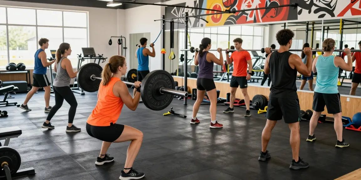 Entrenamiento en Esteroidesshop con atletas usando pesas y equipos en un gimnasio moderno.
