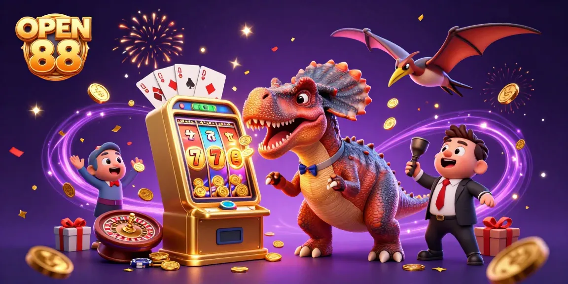 Join the excitement at OPEN 88 as a pachycephalosaurus activates jackpot wins amidst dynamic casino elements.
