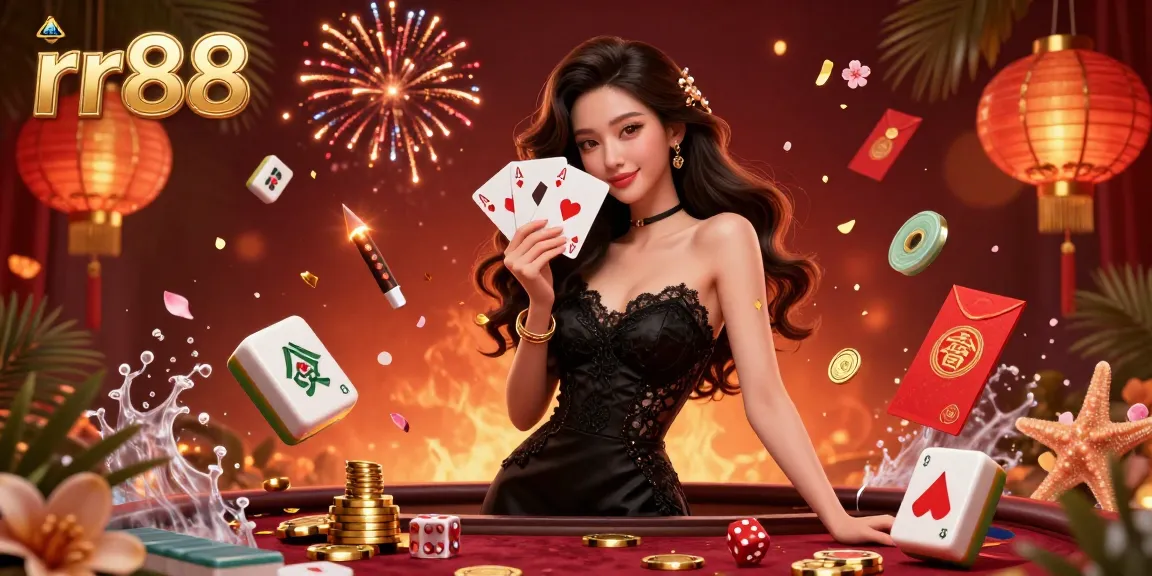 Experience the thrill of rr88 with an elegant woman holding ace cards in a luxurious casino scene.