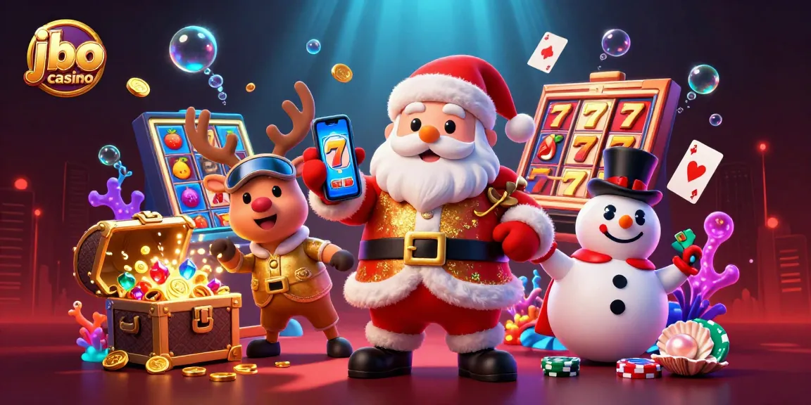 Join the excitement at jbo casino as Santa and his crew celebrate winning jackpots amidst vibrant gaming elements.