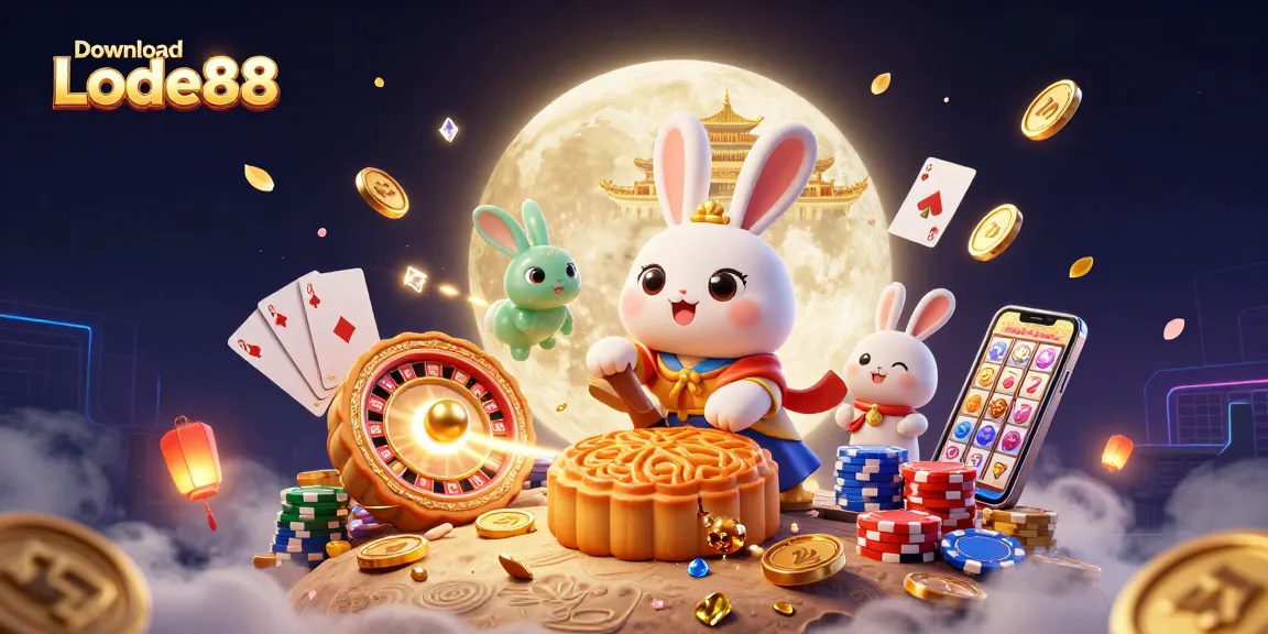 Unlock the fun and excitement with download Lode88, featuring vibrant casino elements in a captivating lunar scene.