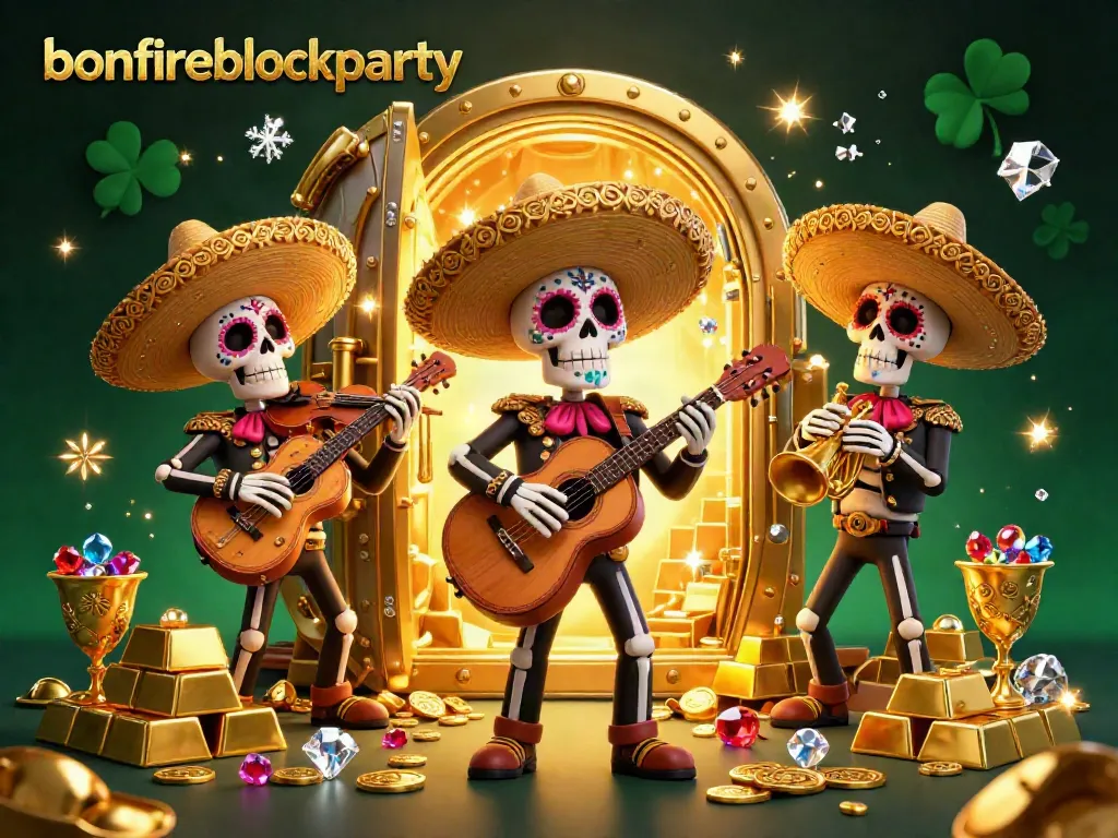 Join the bonfireblockparty for epic winnings surrounded by a vibrant mariachi band and dazzling treasures.