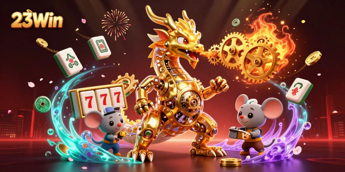 Experience the thrilling gaming action of 23Win with golden dragons and dynamic slot reels