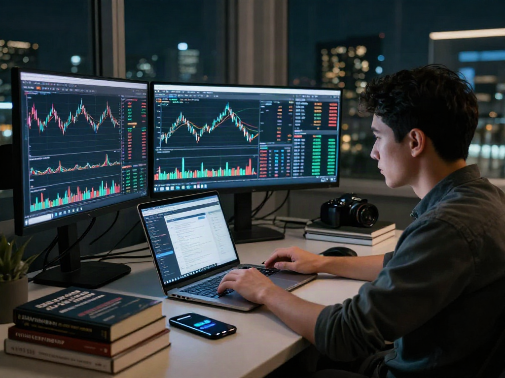 Trader analizando tendencias del mercado en la plataforma de trading cripto.