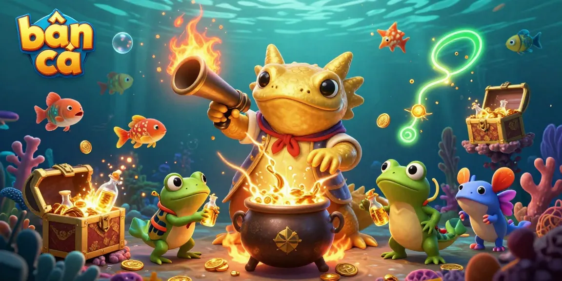 bắn cá gameplay featuring vibrant underwater elements with golden treasures being formed, ideal for gaming fans.