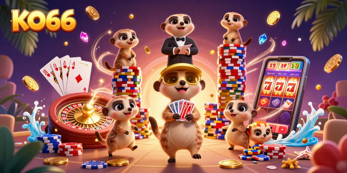 KO66 meerkats orchestrate an exciting casino scene with dazzling games and vibrant graphics.