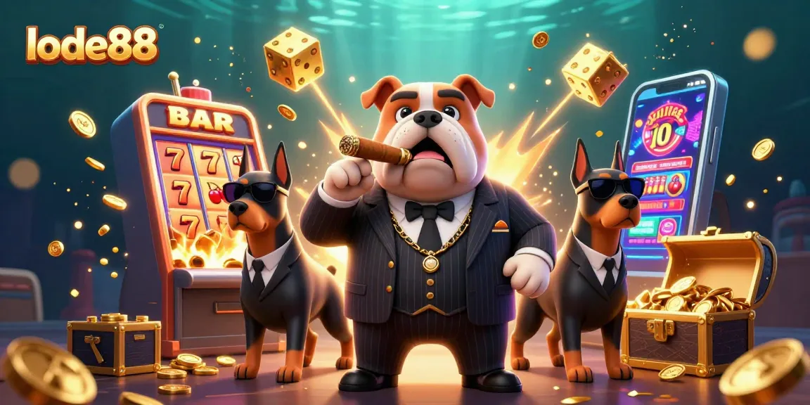 Experience thrilling gameplay at lode88 with an epic 3D illustration of a mafia boss and slot machine.