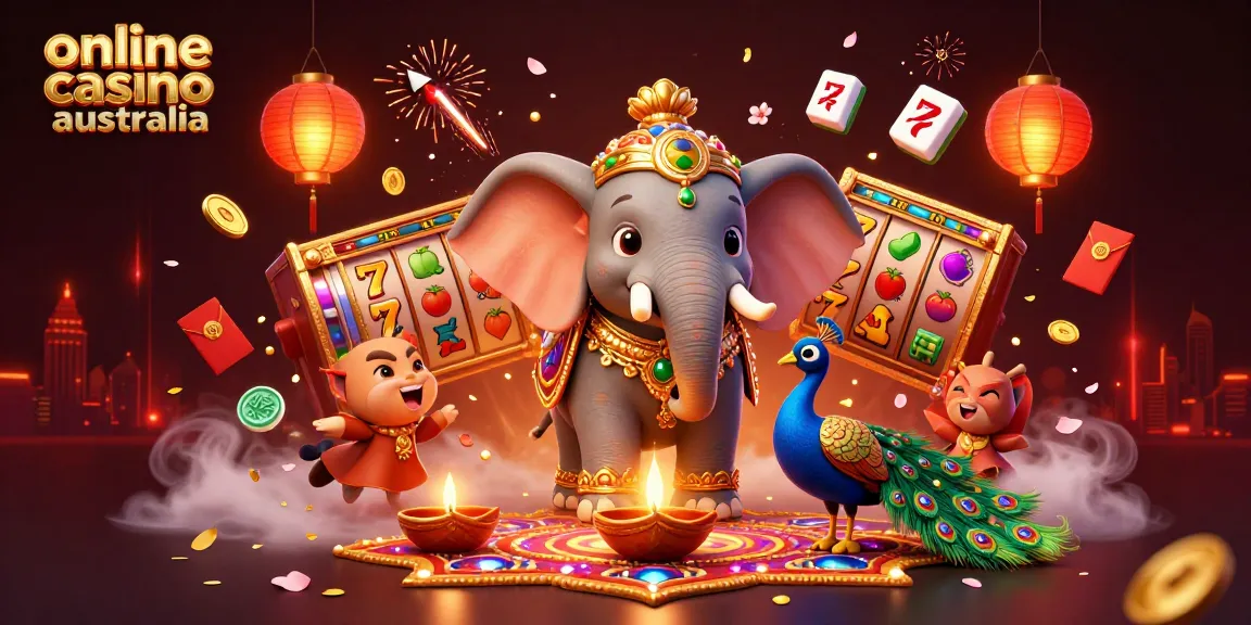 Experience thrilling games at online casino Australia with vibrant 3D illustrations showcasing dynamic elements.